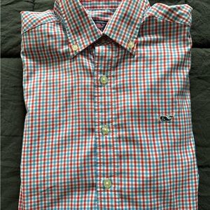 Vineyard Vines Slim Fit Whale Shirt Men's Red & Blue Check Nylon/Polyester Blend